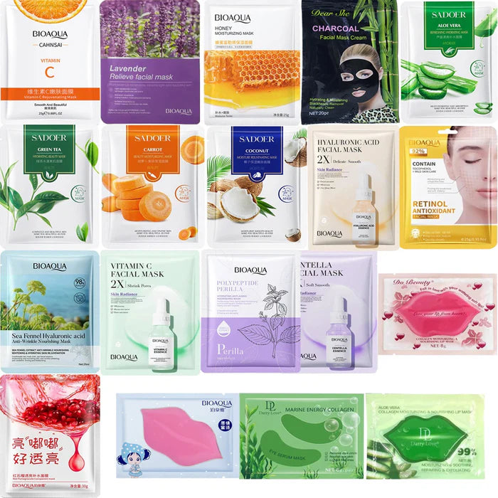 BIOAQUA Pack of 15 Moisturizing Facial Face Sheet Mask & Hydrating, Moisturizing, Skin Care 11 Sheet Mask 4 peel of mask JZ Cosmetics
