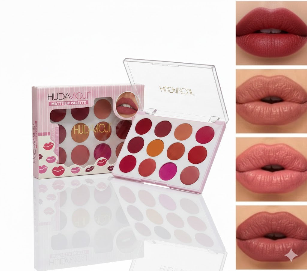 Huda Moji 12 Colors Lip Cream Palette – Long-Lasting, Smooth & Vibrant Matte Lip Colors | Makeup Collection JZ Cosmetics