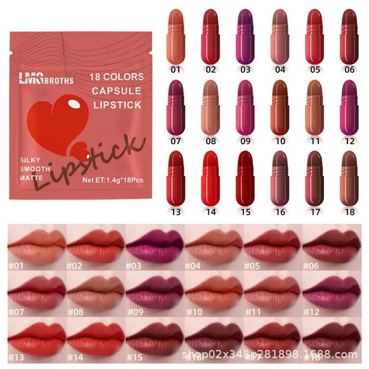 18 Pcs Mini Lipstick Set with Pouch – Long-Lasting Travel-Friendly Multi-Shade Kit JZCosmetics.com