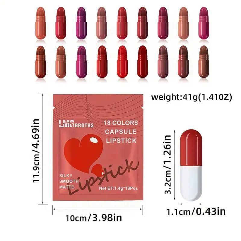 18 Pcs Mini Lipstick Set with Pouch – Long-Lasting Travel-Friendly Multi-Shade Kit JZCosmetics.com