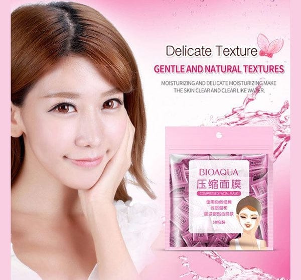 BIOAQUA Compressed Facial Sheet Mask 50 Pcs – DIY Face Mask Tablets | Portable Disposable Sheet Masks | Soft Hydrating Skincare JZCosmetics.com