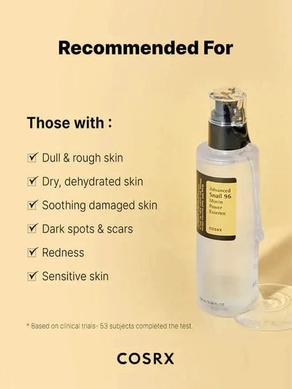 COSRX Advanced Snail 96 Mucin Power Essence 100ml – Hydrating, Repairing & Skin Barrier Care | Made in Korea JZCosmetics.com