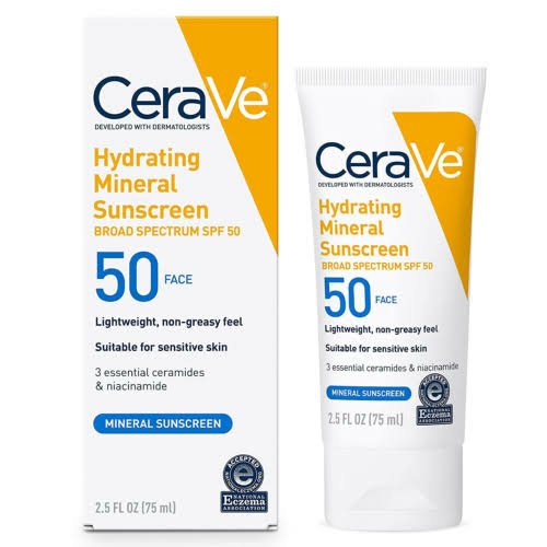CeraVe Hydrating Mineral Sunscreen SPF 50 (88ml) – 100% Mineral UV Protection JZCosmetics.com