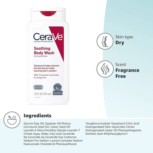 CeraVe Soothing Body Wash – Gentle Hydrating Cleanser for Dry & Sensitive Skin JZCosmetics.com