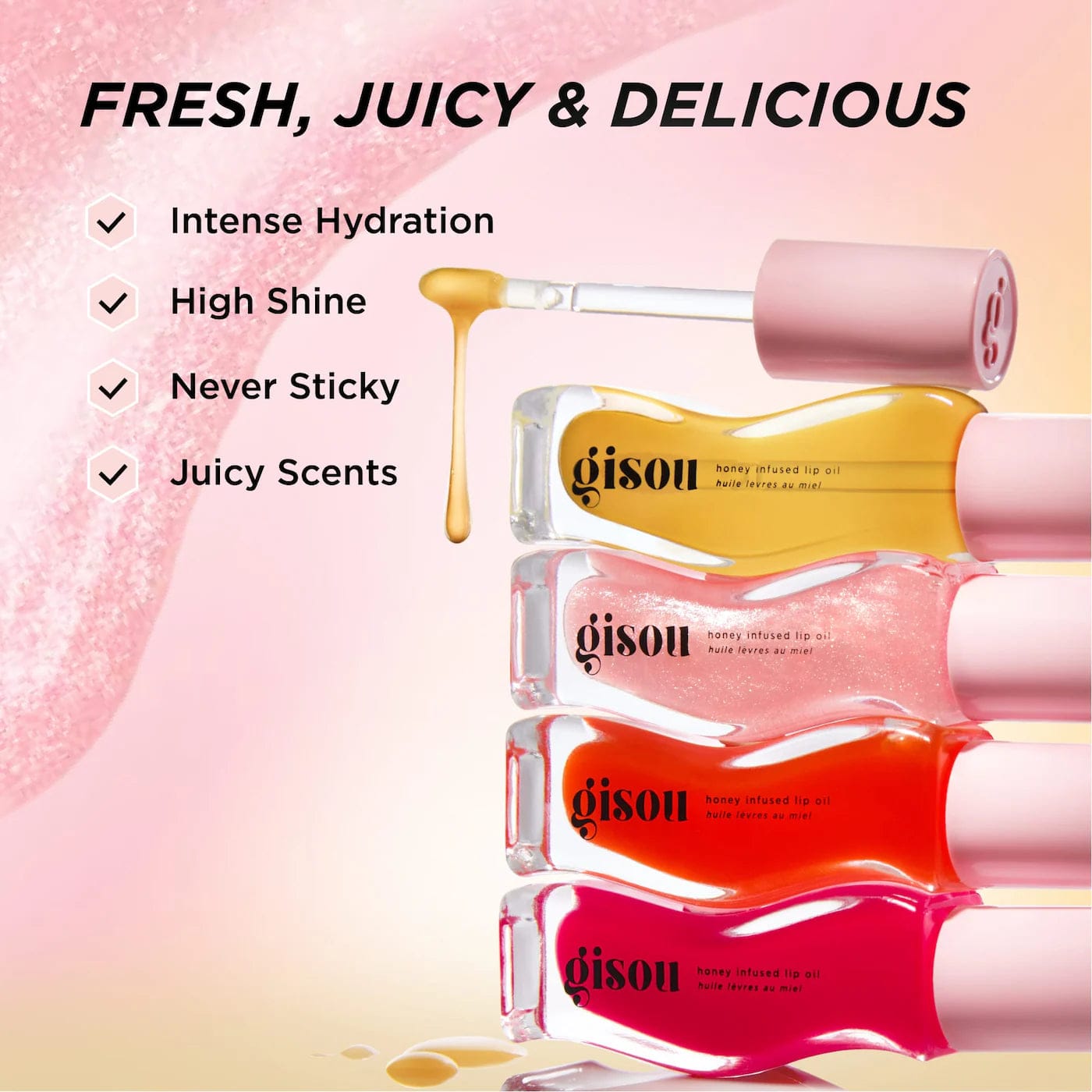 Gisou Honey Infused Hydrating Lip Oil 8ml – Nourishing Glossy Lip Treatment (6pcs Set) Moisturizing Lip Care JZCosmetics.com