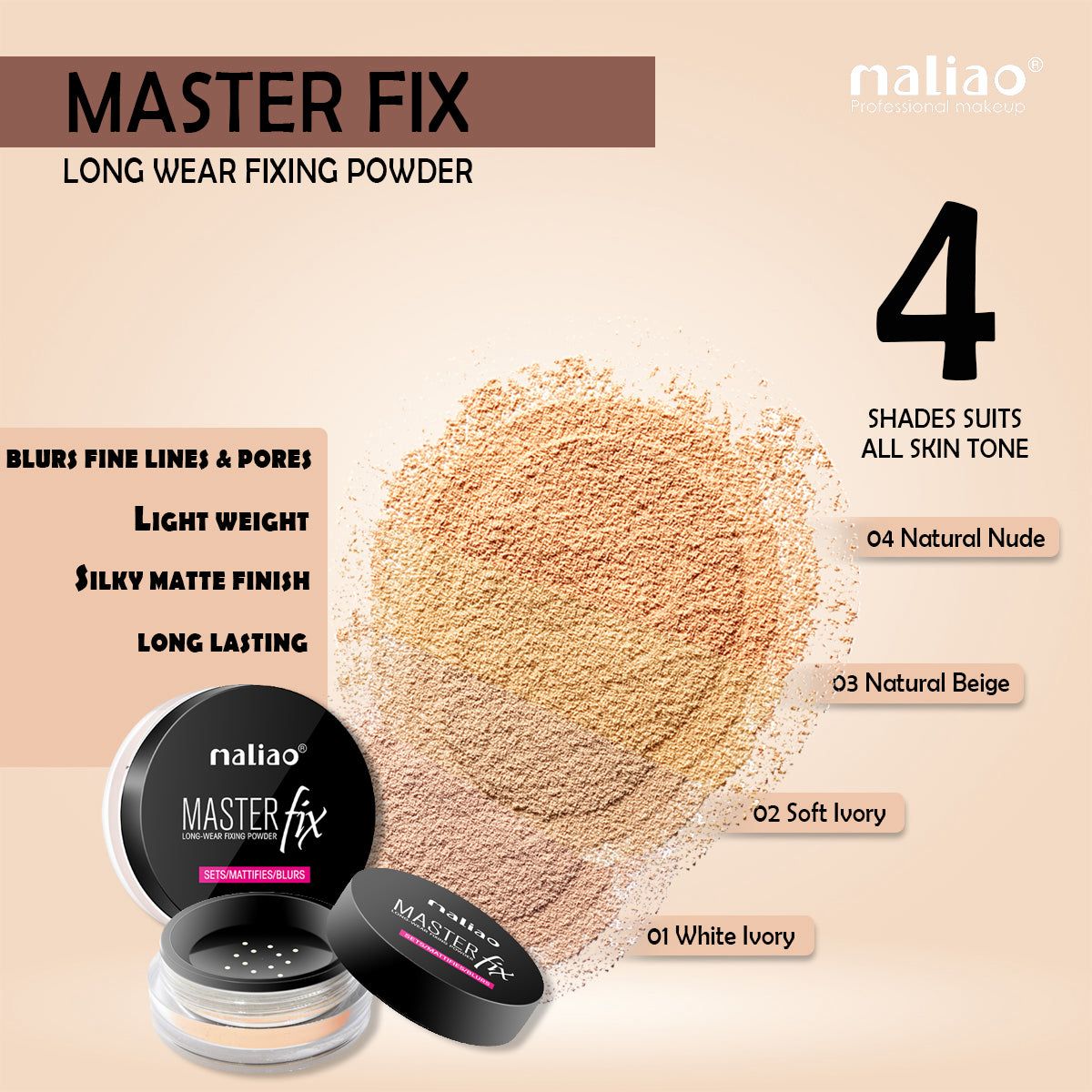 Maliao Professional Matte Look Light Crystal Mineral Loose Powder 20g JZCosmetics.com