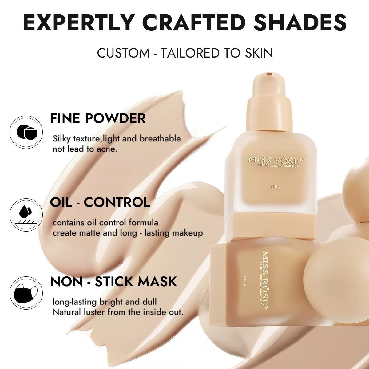 Miss rose Perfect Fitting Skin Silky Foundation | Smooth Flawless Coverage JZCosmetics.com