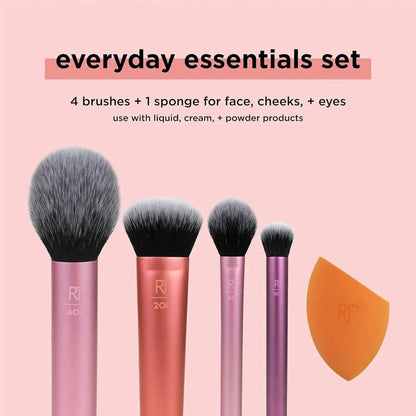 Real Techniques Everyday Essentials Brush Set with Sponge – Makeup Tools Kit JZCosmetics.com