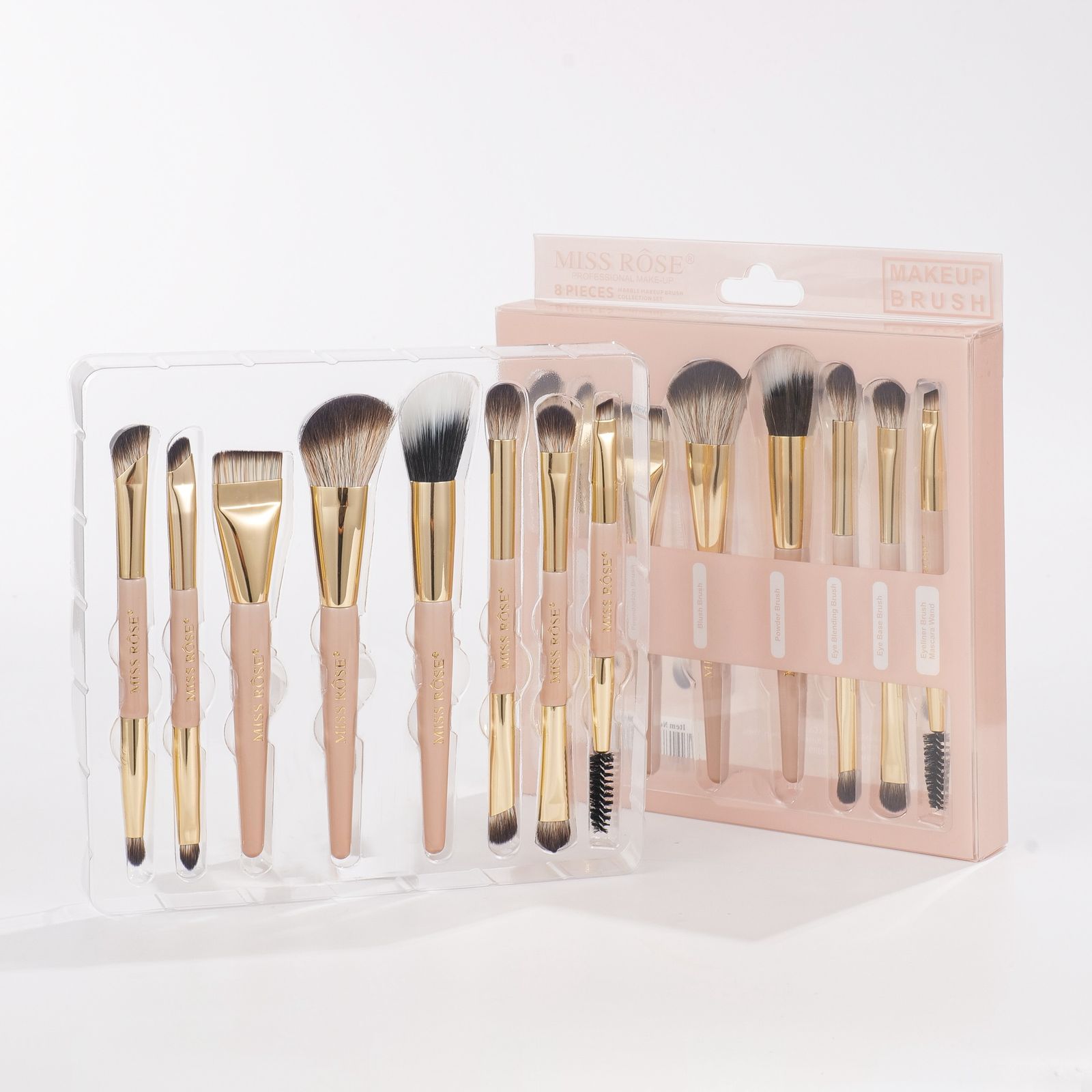 Miss Rose 8 Pcs Makeup Brush Set – Soft Bristles Face & Eye Brush Kit JZCosmetics.com