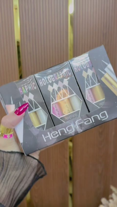Heng Fang 3 Pcs Holographic Highlighter Set | Multi-Shade Glow Kit | Ultra-Shiny, Smooth & Long-Lasting Illuminators