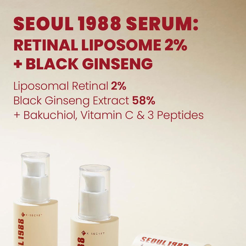 K-Secret Seoul 1988 Retinol & Black Ginseng Serum 30ml | Anti-Aging, Firming & Brightening Face Serum | Made in Korea JZ Cosmetics