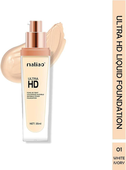 Maliao Ultra HD Invisible Cover Foundation | Full Coverage, Flawless Matte Finish | Lightweight, Long-Lasting & Natural Look | Face Makeup Base