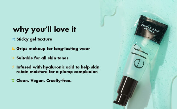 ELF Power Grip Primer with Hyaluronic Acid 23ml | Long-Lasting Makeup Grip | Hydrating, Smoothing & Pore-Blurring Gel Primer JZ Cosmetics