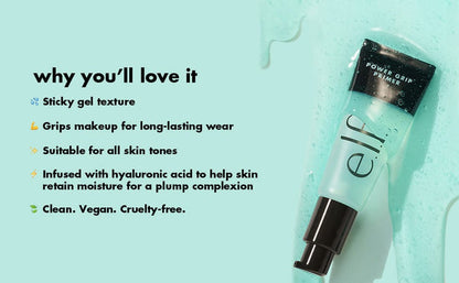 ELF Power Grip Primer with Hyaluronic Acid 23ml | Long-Lasting Makeup Grip | Hydrating, Smoothing & Pore-Blurring Gel Primer JZ Cosmetics