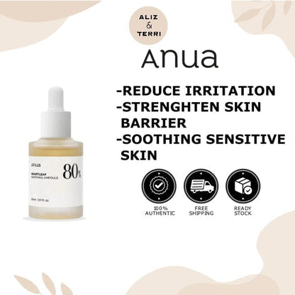 ANUA Heartleaf 80% Moisture Soothing Ampoule | Calming & Hydrating | Redness Relief | Lightweight Daily Skin Soother | 30ml | Made in Korea JZCosmetics.com