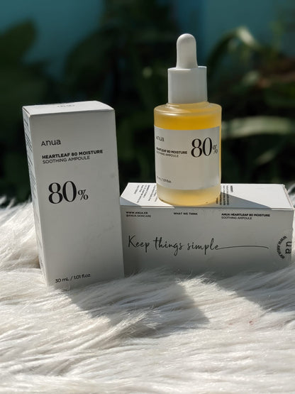 ANUA Heartleaf 80% Moisture Soothing Ampoule | Calming & Hydrating | Redness Relief | Lightweight Daily Skin Soother | 30ml | Made in Korea JZCosmetics.com