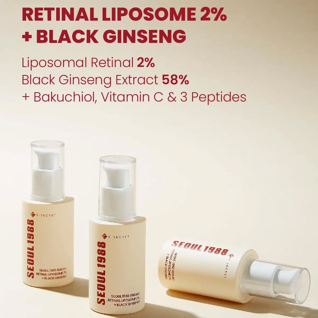 K-Secret Seoul 1988 Retinol & Black Ginseng Serum 30ml | Anti-Aging, Firming & Brightening Face Serum | Made in Korea JZ Cosmetics