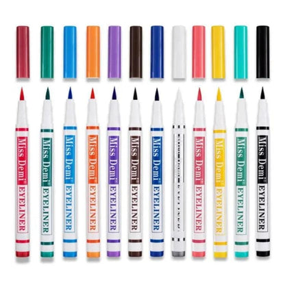 Miss Demi 12-in-1 Marker Eyeliner Set | Waterproof • Smudge-Proof • Ultra-Pigmented Colors | Pack of 12