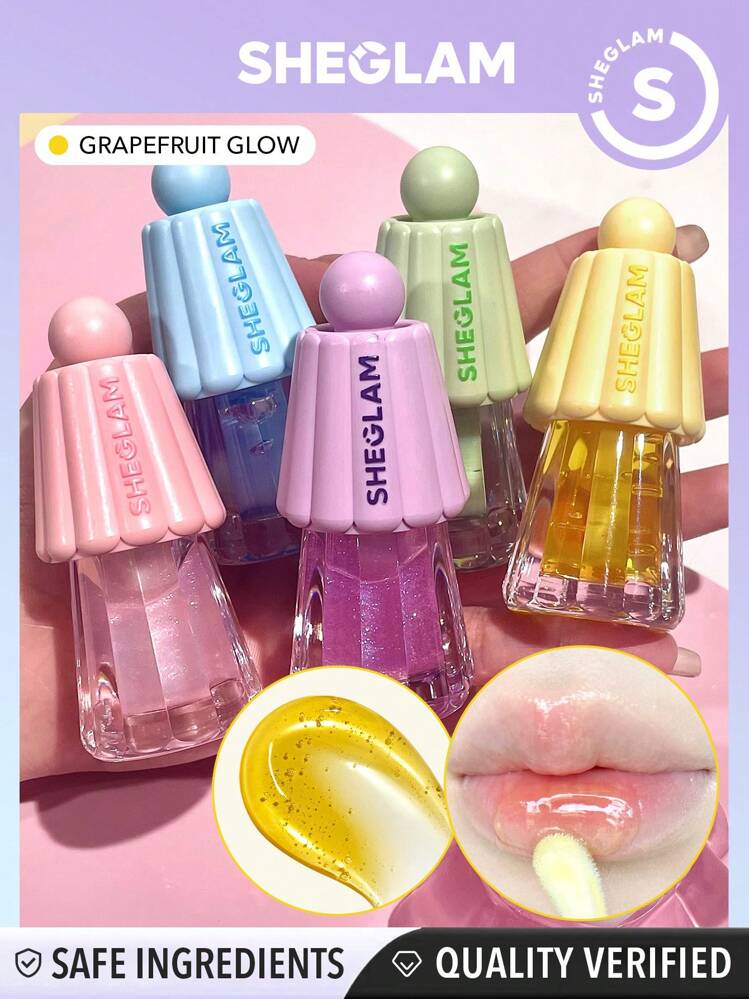 SHEGLAM Jelly Wow Hydrating Lip Oil – 5pcs Set | Ultra-Glossy Moisturizing Lip Care | Non-Sticky & Nourishing Formula JZ Cosmetics