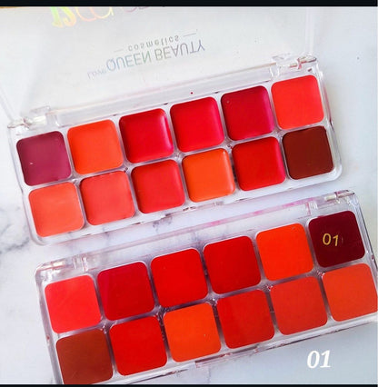 Love Queen 12-Color Lip Palette | Creamy Long-Lasting Lip Colors | Smooth, Blendable & Multi-Use Lip Palette