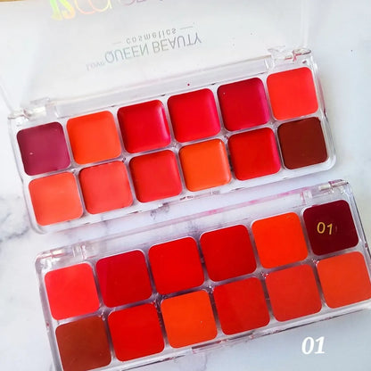 Love Queen 12-Color Lip Palette | Creamy Long-Lasting Lip Colors | Smooth, Blendable & Multi-Use Lip Palette