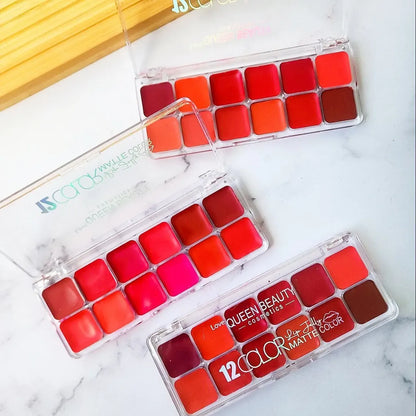 Love Queen 12-Color Lip Palette | Creamy Long-Lasting Lip Colors | Smooth, Blendable & Multi-Use Lip Palette