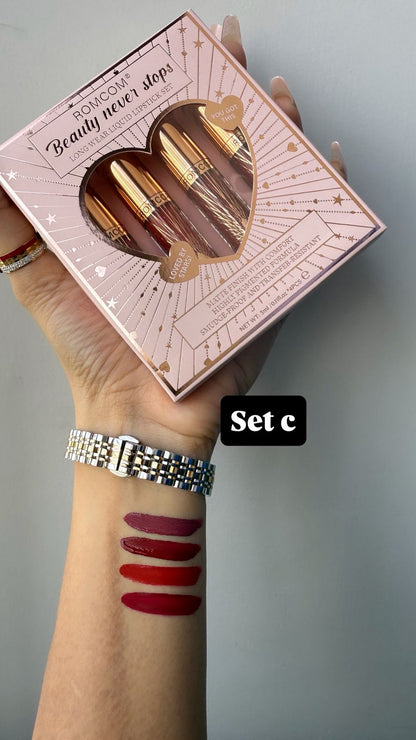 Romcom Beauty Never Stops Long Wear Liquid Lipstick Set | Ultra-Matte, Transfer-Proof & Waterproof | 3 Settings Available | Made in China JZ Cosmetics