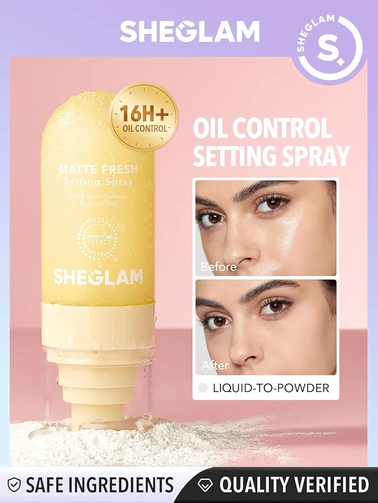 SHEGLAM Matte Fresh Liquid-to-Powder Setting Spray | Ultra Matte Finish | Long-Lasting Oil Control | Authentic JZCosmetics.com