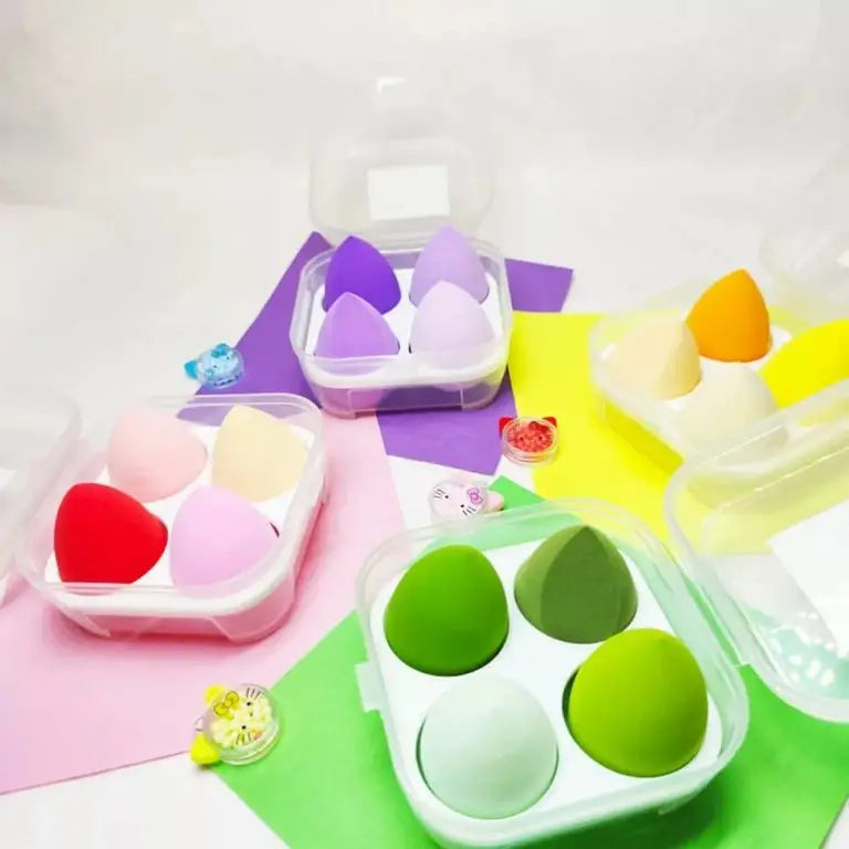 4PCS Makeup Sponges with Storage Case | Soft Beauty Blenders for Foundation, Concealer & Powder | Multicolor | Reusable & Easy to Clean