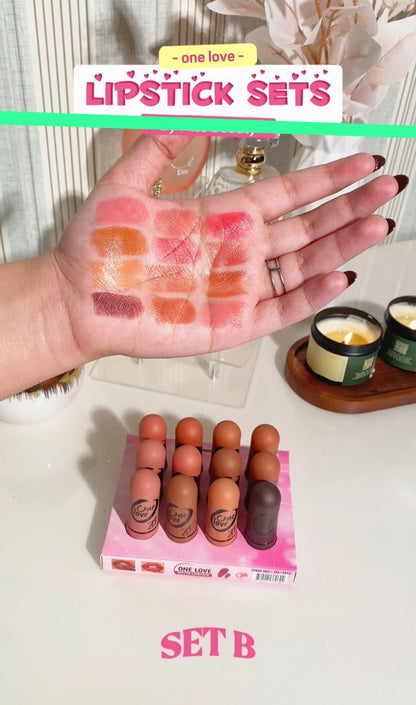 One Love 12pcs Matte Lipstick Set | Ultra-Matte, Long-Lasting & Highly Pigmented Lipsticks | 2 Settings Available | Smooth & Non-Drying Formula