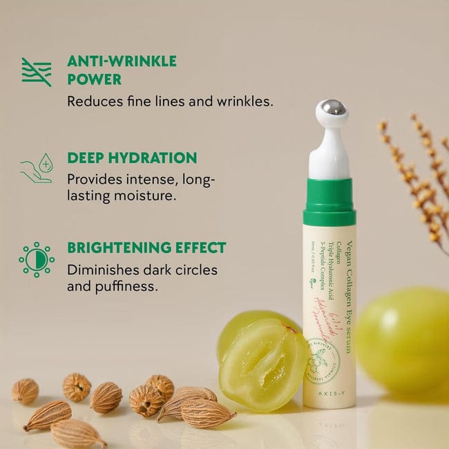 AXIS-Y Vegan Collagen Eye Serum 10ml | Anti-Aging, Brightening & Firming Under-Eye Treatment | Dark Circles & Fine Lines Care JZ Cosmetics