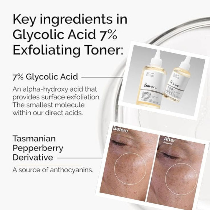Glycolic Acid 7% Exfoliating Toning Solution 240ml | Skin Smoothing, Brightening & Radiance Boosting Toner JZ Cosmetics