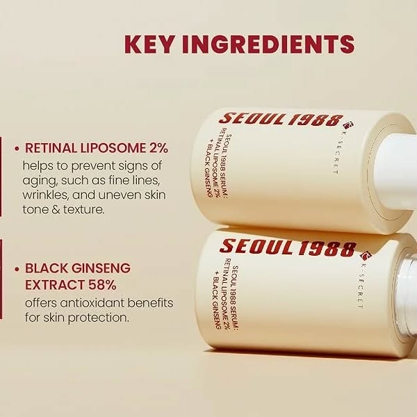 K-Secret Seoul 1988 Retinol & Black Ginseng Serum 30ml | Anti-Aging, Firming & Brightening Face Serum | Made in Korea JZ Cosmetics