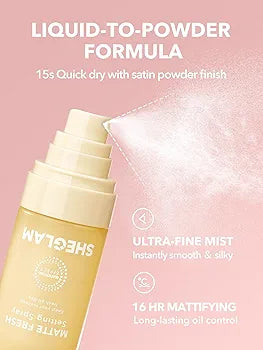 SHEGLAM Matte Fresh Liquid-to-Powder Setting Spray | Ultra Matte Finish | Long-Lasting Oil Control | Authentic JZCosmetics.com