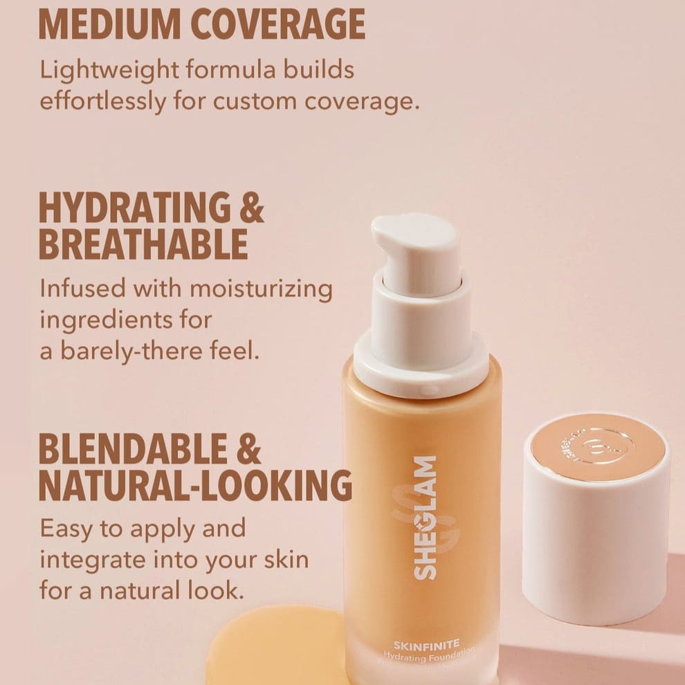 SHEGLAM Skinfinite Hydrating Foundation 40ml | Medium Coverage, Dewy Finish | Long-Lasting, Lightweight & Moisturizing Foundation JZCosmetics.com