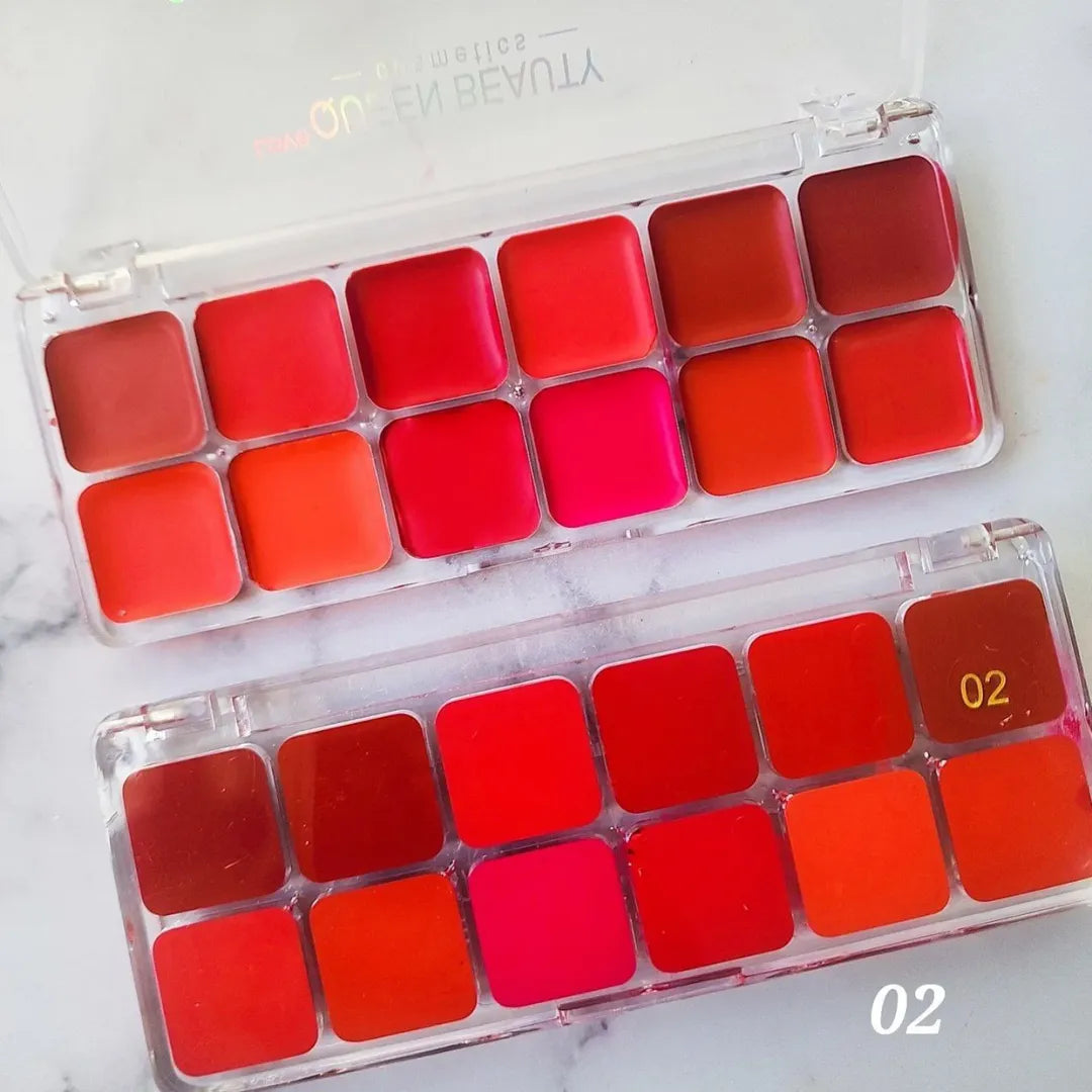 Love Queen 12-Color Lip Palette | Creamy Long-Lasting Lip Colors | Smooth, Blendable & Multi-Use Lip Palette